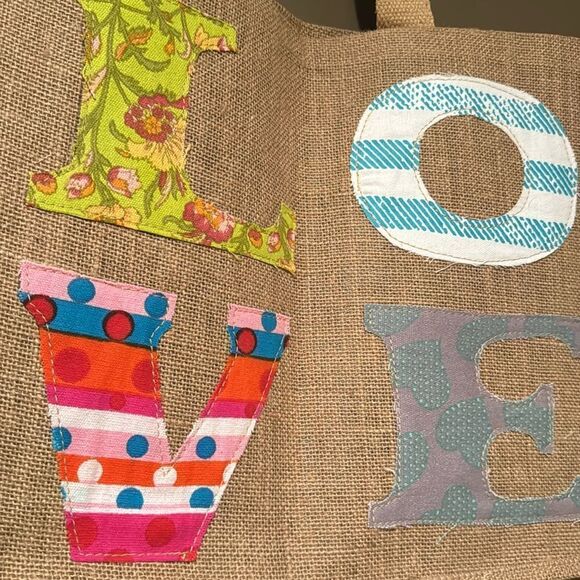 Dovetail BOHO Tote “Love” Burlap Purse Shopping Bag The Raffia Reusable Bag - Picture 2 of 6